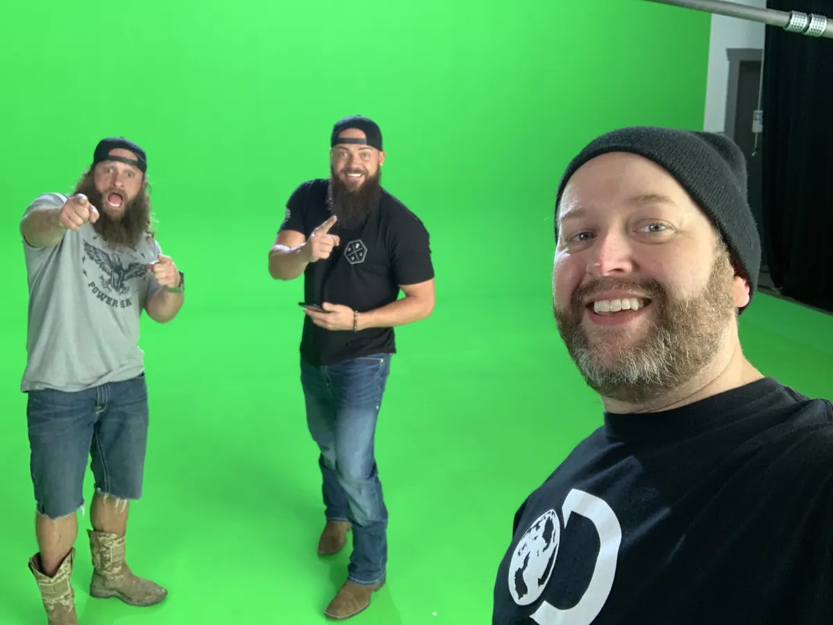 On the green screen stage